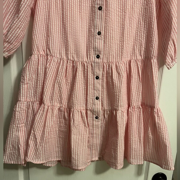 Petal & Pup Astro Pink Stripe Seersucker Babydoll Button Down Flowy Dress - Picture 13 of 14